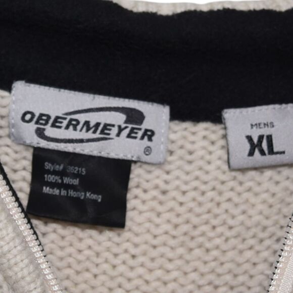 Vintage Obermeyer Mens 100% Wool Sweater Nordic Fair Isle Quarter Zip Black XL - Picture 5 of 5